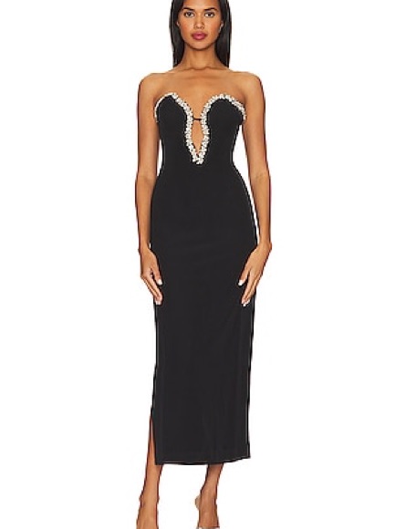 Strapless Black Embellished Sheath Dress
